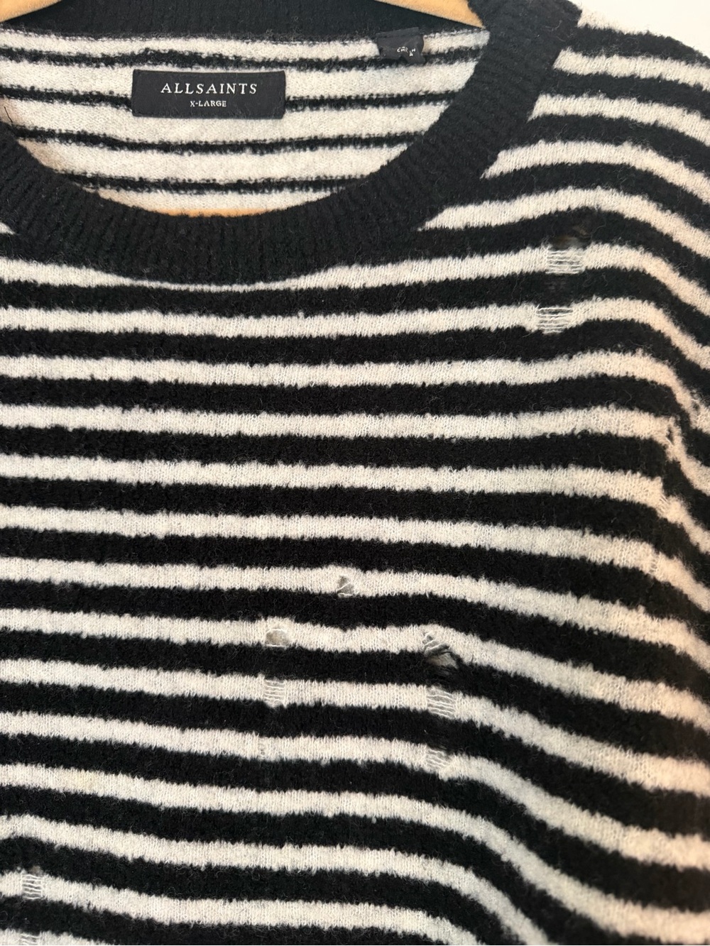 All Saints Black & White Striped Crewneck Sweater Size XL - Picture 4 of 7